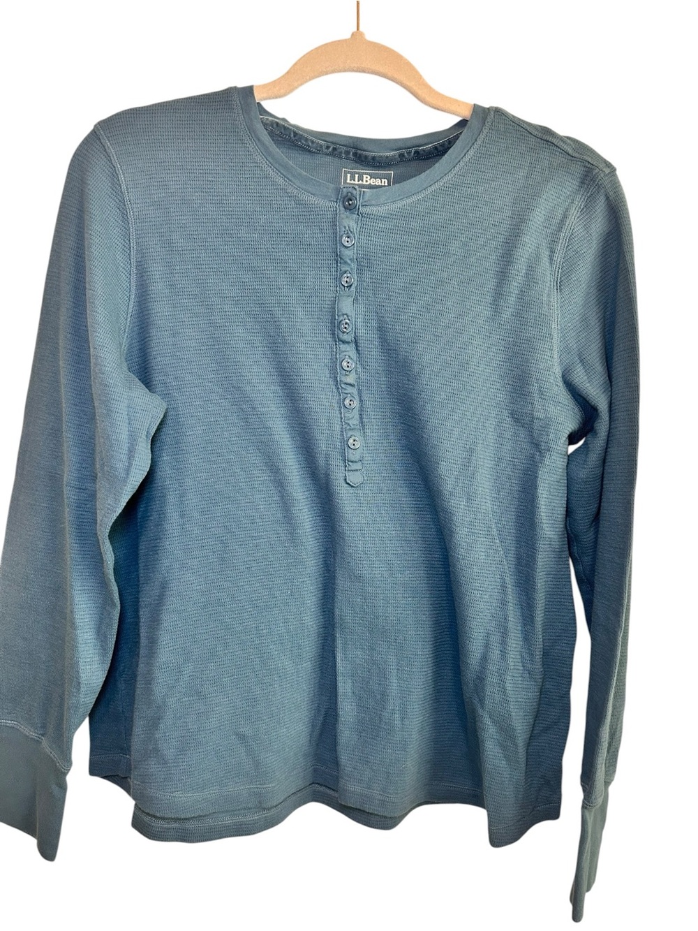 L.L. Bean Womens Long-Sleeve Henley Thermal Top - Dusty Blue